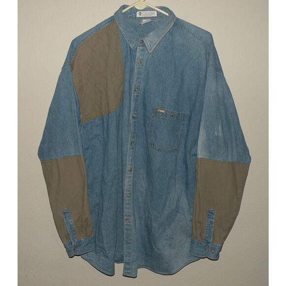 Vintage Columbia Men’s XXL LS Denim Button Shooting Shirt Blue Gray Faded - Picture 1 of 4